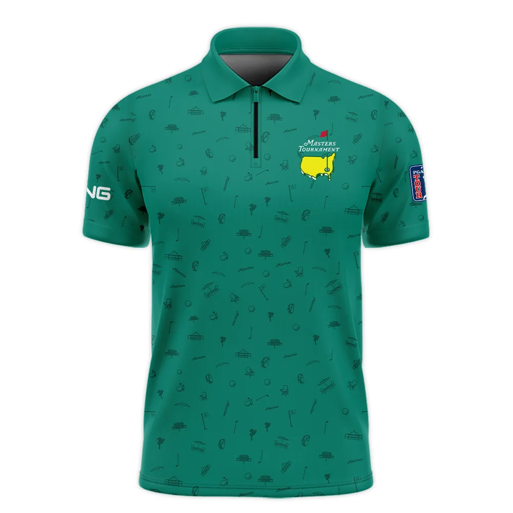 Golf Masters Tournament Ping Zipper Polo Shirt Logo Pattern Gold Green Golf Sports All Over Print Zipper Polo Shirt For Men