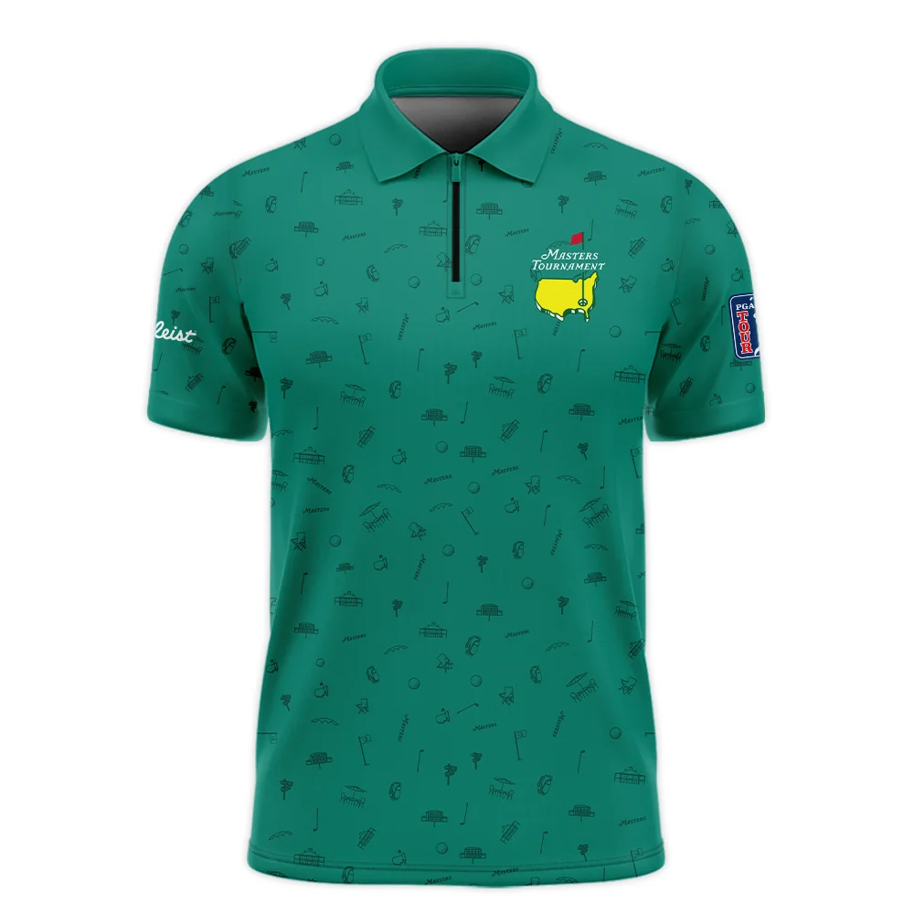 Golf Masters Tournament Titleist Zipper Polo Shirt Augusta Icons Pattern Green Golf Sports All Over Print Zipper Polo Shirt For Men