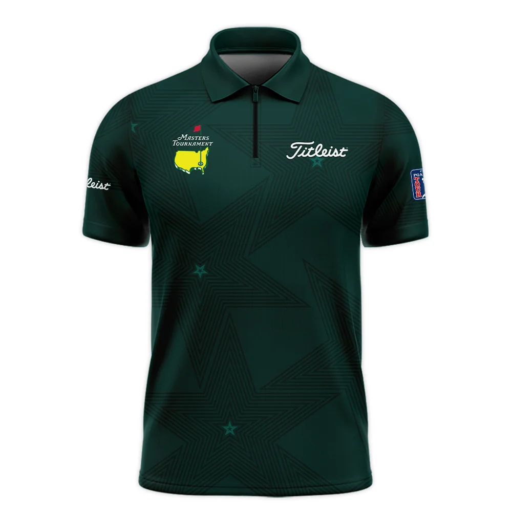 Golf Masters Tournament Titleist Zipper Polo Shirt Stars Dark Green Golf Sports All Over Print Zipper Polo Shirt For Men