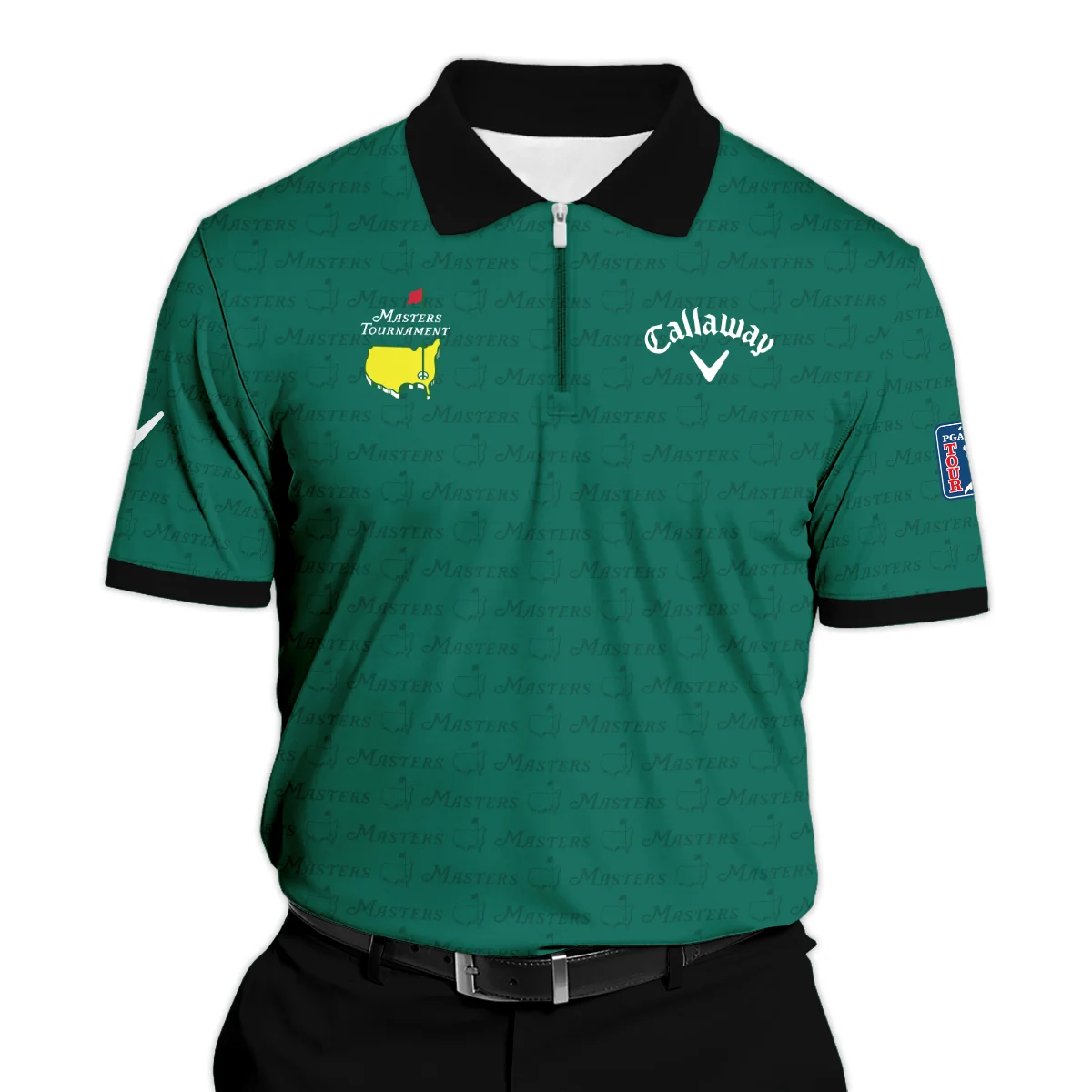 Golf Pattern Cup Green Masters Tournament Callaway Zipper Polo Shirt Style Classic Zipper Polo Shirt For Men