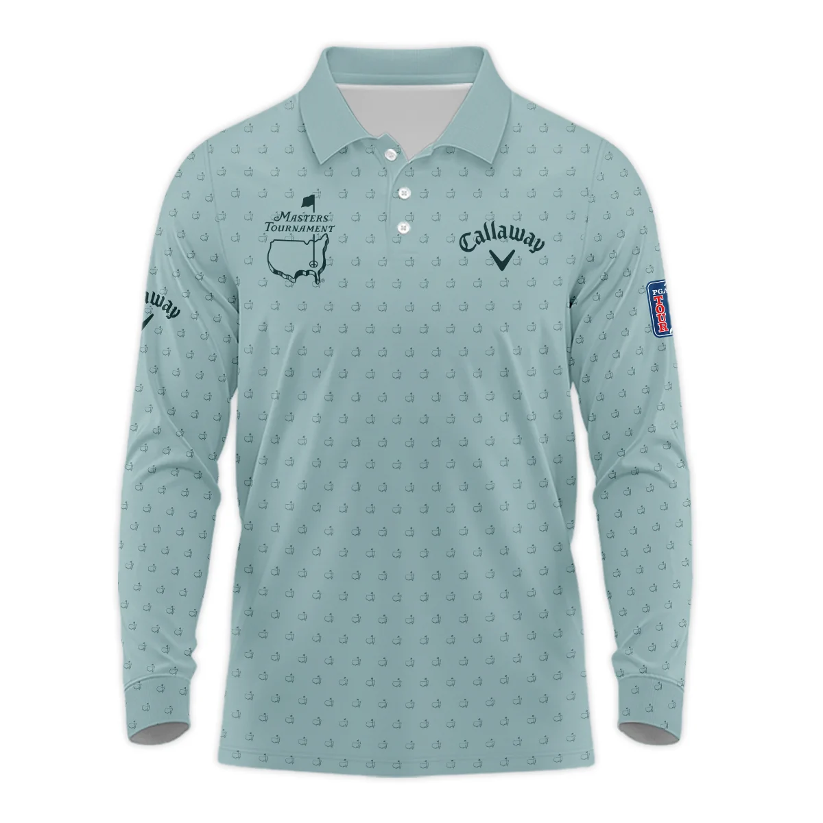 Golf Pattern Masters Tournament Callaway Long Polo Shirt Cyan Pattern All Over Print Long Polo Shirt For Men