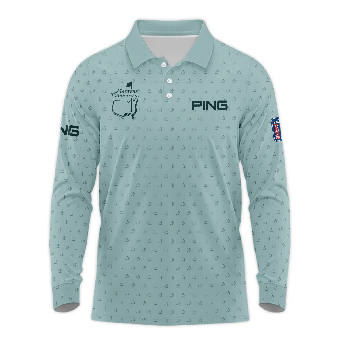 Golf Pattern Masters Tournament Callaway Long Polo Shirt Cyan Pattern All Over Print Long Polo Shirt For Men