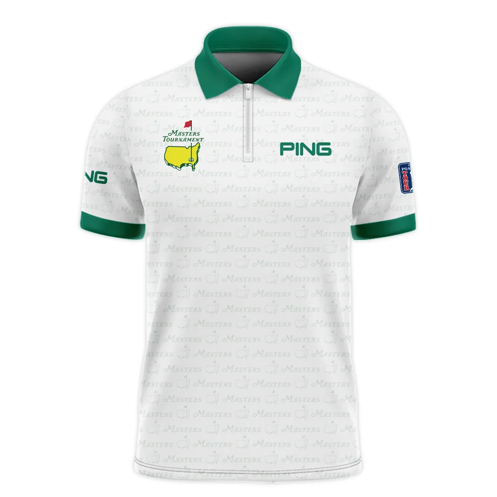 Golf Pattern Masters Tournament Ping Zipper Polo Shirt White And Green Color Golf Sports All Over Print Zipper Polo Shirt For Men