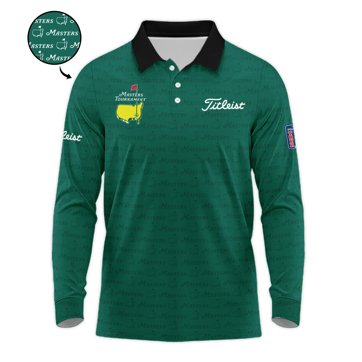 Golf Sport Masters Tournament Titleist Long Polo Shirt Green Color Sports Golf Ball Pattern All Over Print Long Polo Shirt For Men