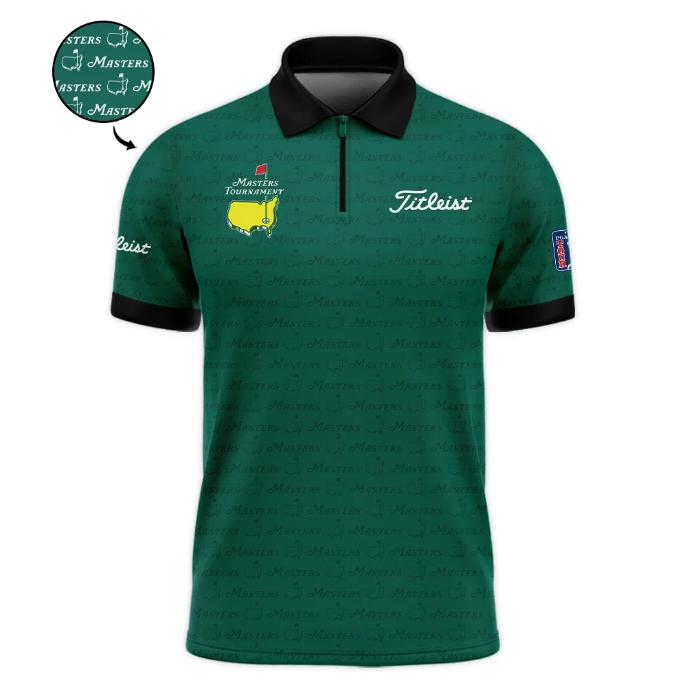 Golf Pattern Masters Tournament Titleist Zipper Polo Shirt Green Color Golf Sports All Over Print Zipper Polo Shirt For Men