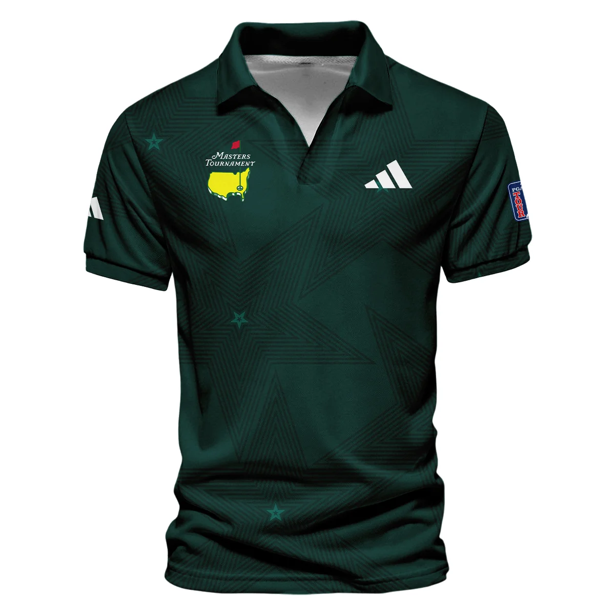 Golf Pattern Stars Dark Green Masters Tournament Adidas Vneck Polo Shirt Style Classic Polo Shirt For Men