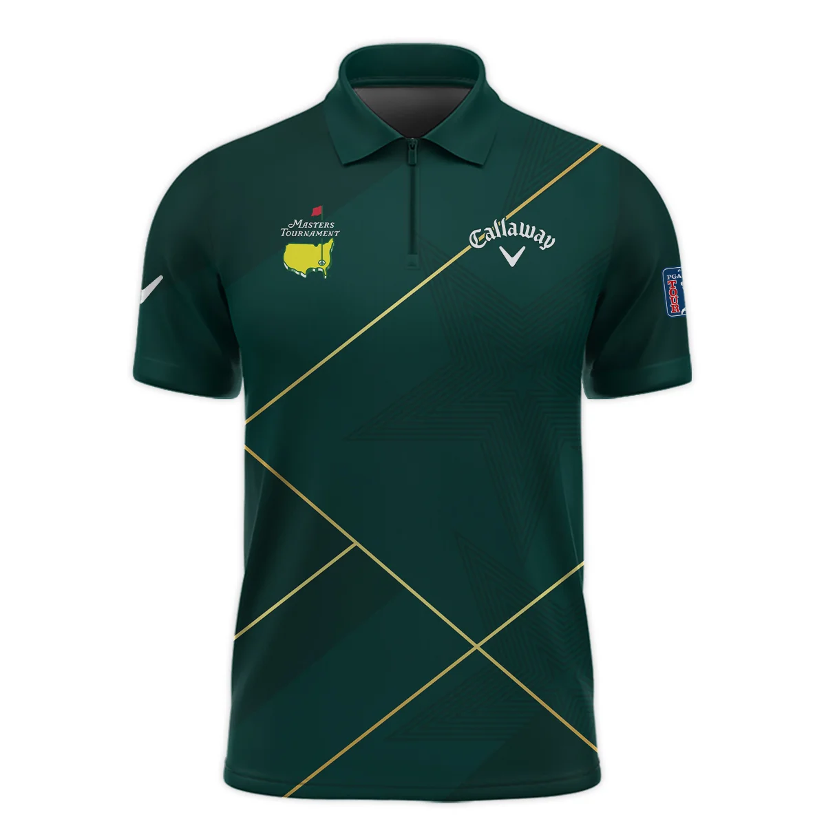 Masters Tournament Callaway Star Dark Green Pattern Zipper Polo Shirt Style Classic Zipper Polo Shirt For Men