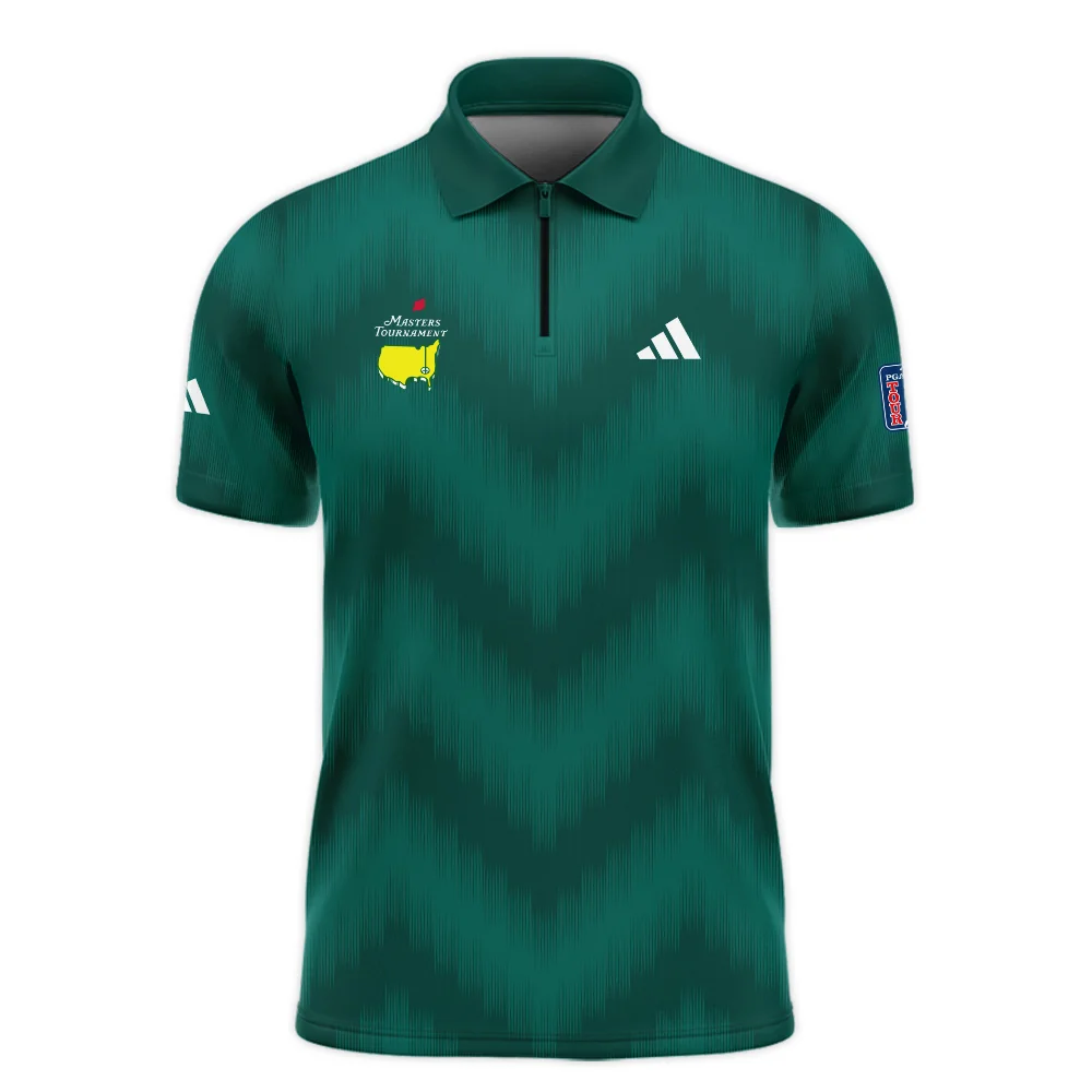 Golf Sport Green Gradient Stripes Pattern Adidas Masters Tournament Zipper Polo Shirt Style Classic Zipper Polo Shirt For Men