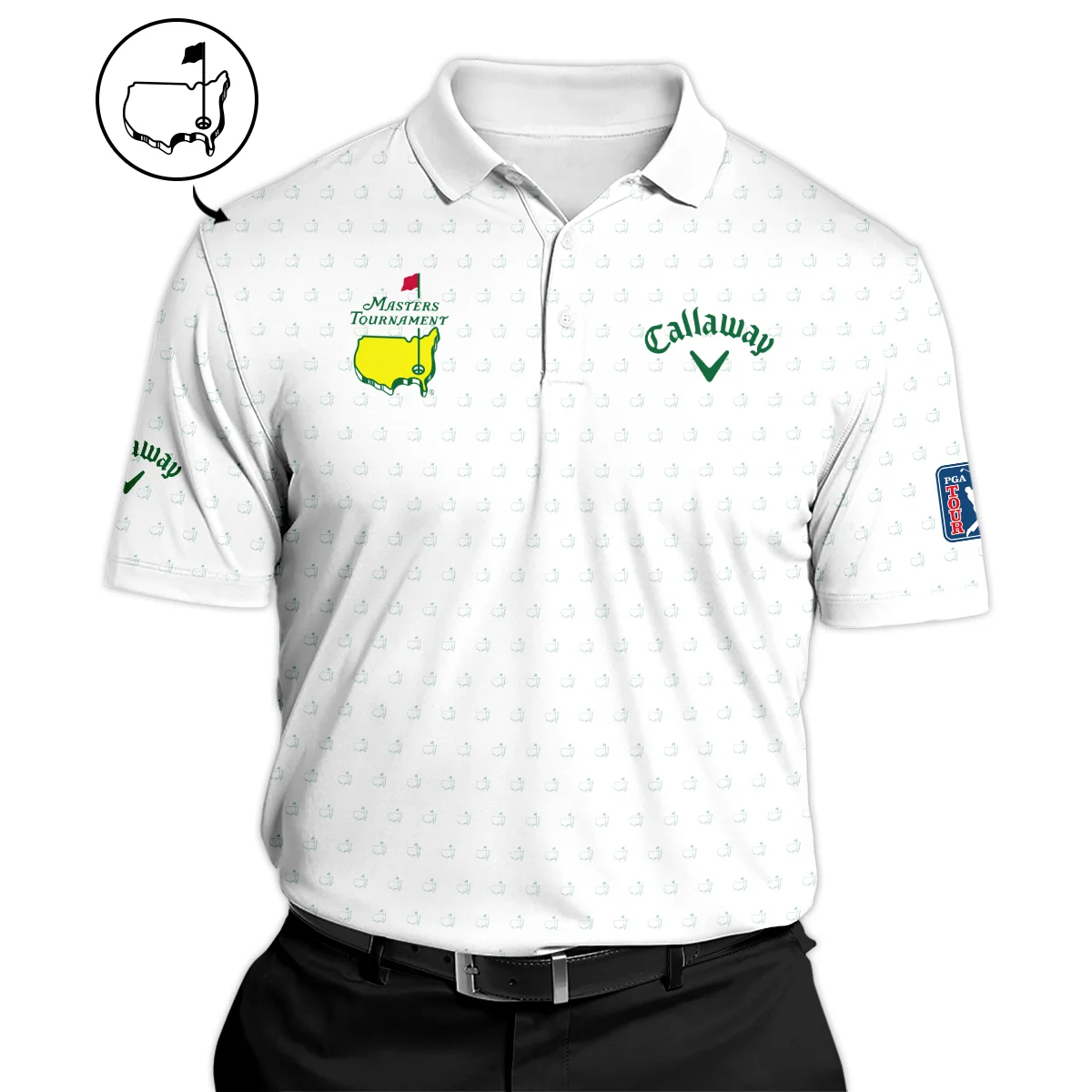 Golf Sport Masters Tournament Callaway Polo Shirt Sports Logo Pattern White Green Polo Shirt For Men