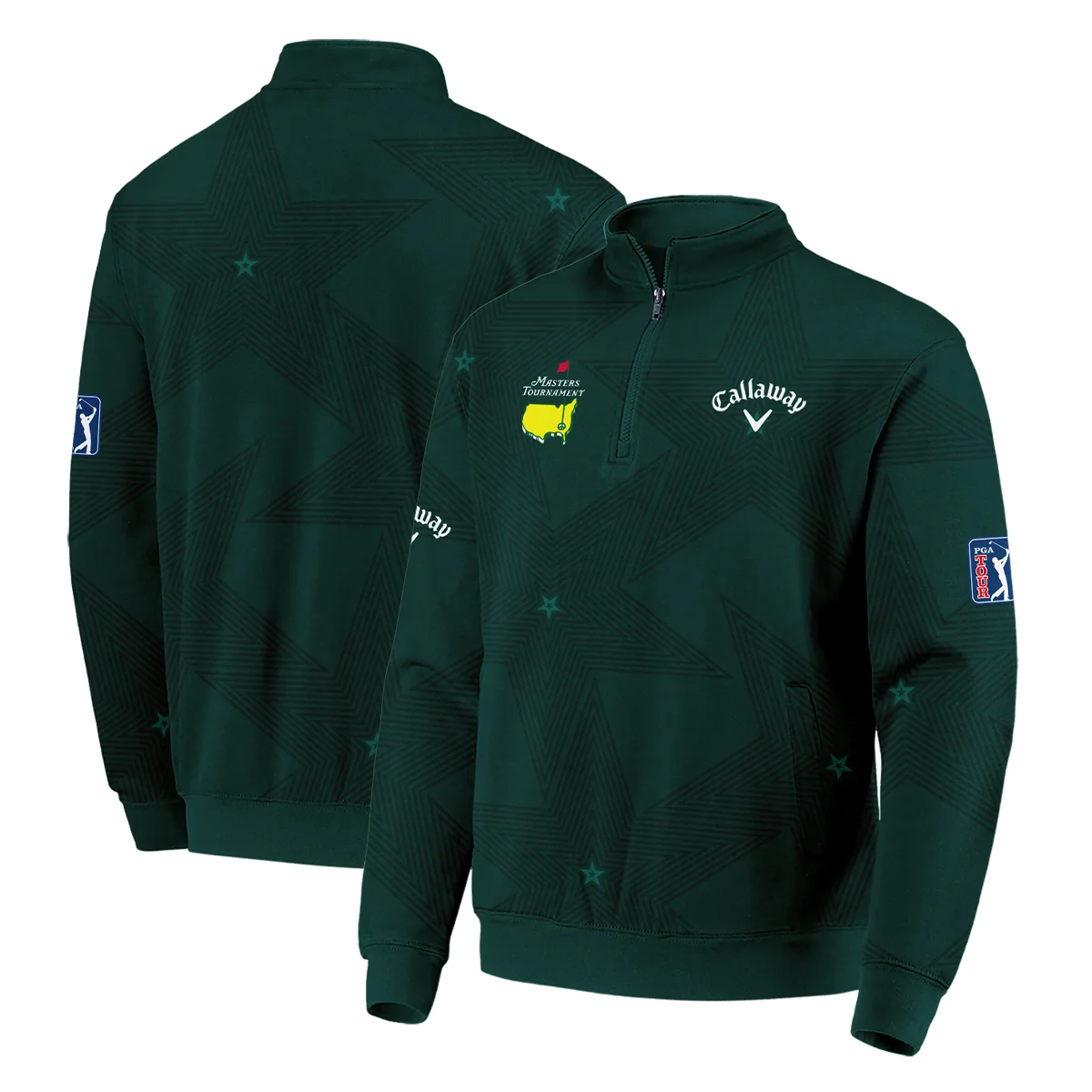 Golf Sport Masters Tournament Callaway Quarter-Zip Jacket Sports Star Sripe Dark Green Quarter-Zip Jacket