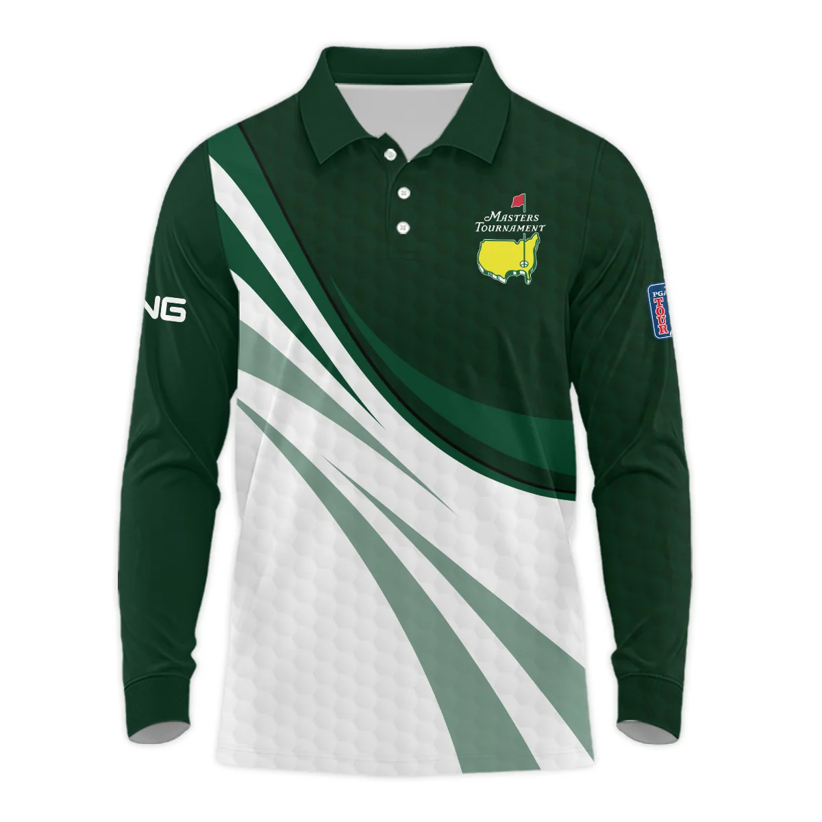 Golf Sport Masters Tournament Ping Long Polo Shirt Green Color Sports Golf Ball Pattern All Over Print Long Polo Shirt For Men