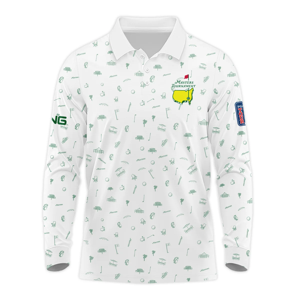 Golf Sport Masters Tournament Ping Long Polo Shirt Sports Augusta Icons Pattern White Green Long Polo Shirt For Men