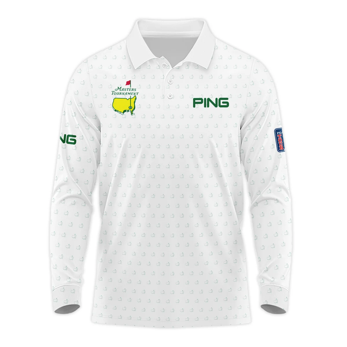 Golf Sport Masters Tournament Ping Long Polo Shirt Sports Logo Pattern White Green Long Polo Shirt For Men