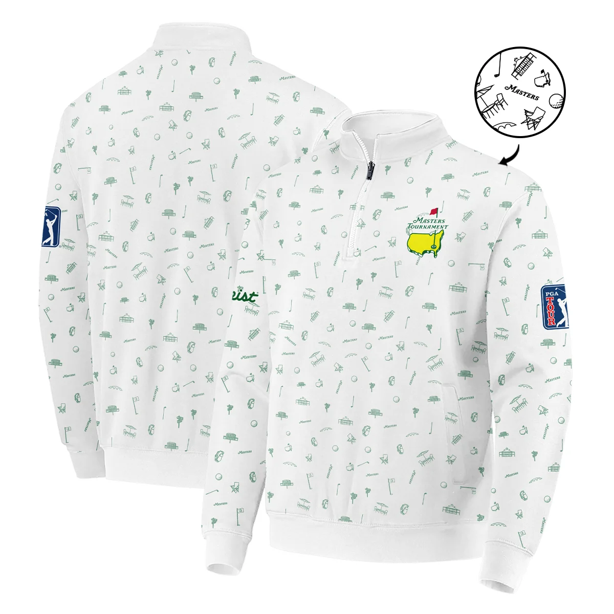 Golf Sport Masters Tournament Titleist Quarter-Zip Jacket Sports Augusta Icons Pattern White Green Quarter-Zip Jacket