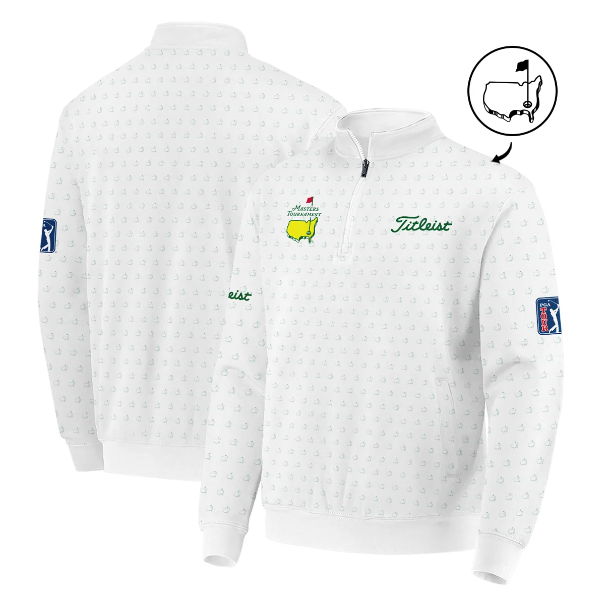 Golf Sport Masters Tournament Titleist Quarter-Zip Jacket Sports Logo Pattern White Green Quarter-Zip Jacket