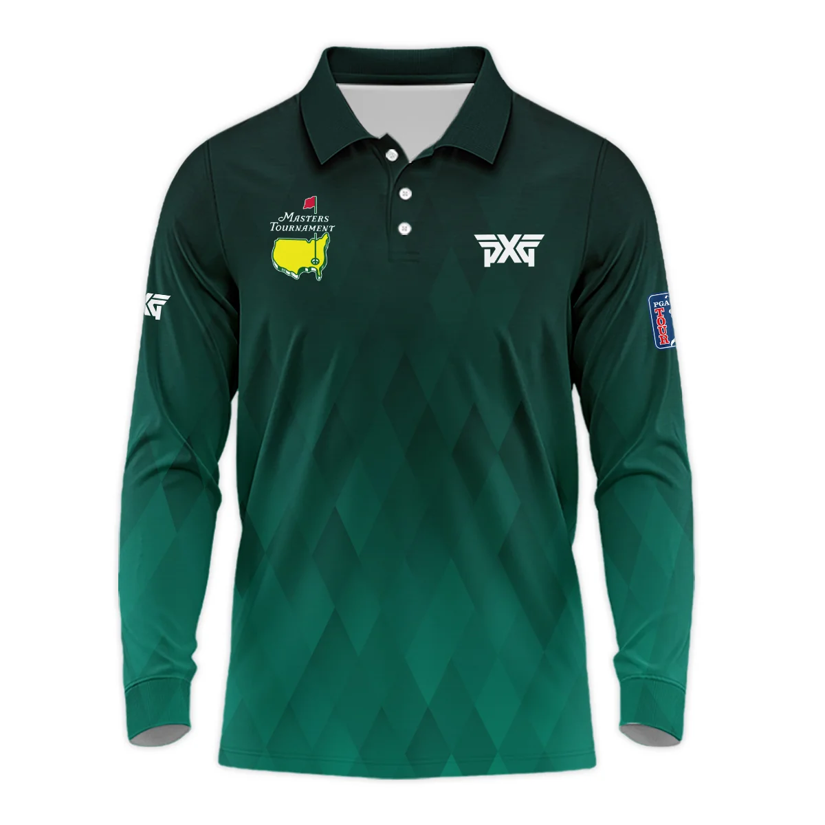 Gradient Dark Green Geometric Pattern Masters Tournament Parsons Xtreme Golf Long Polo Shirt Style Classic Long Polo Shirt For Men