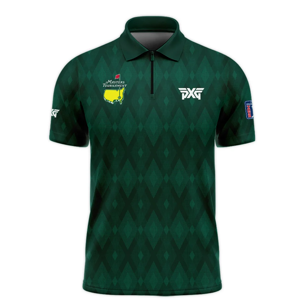 Green Fabric Ikat Diamond pattern Masters Tournament Parsons Xtreme Golf Zipper Polo Shirt Style Classic Zipper Polo Shirt For Men