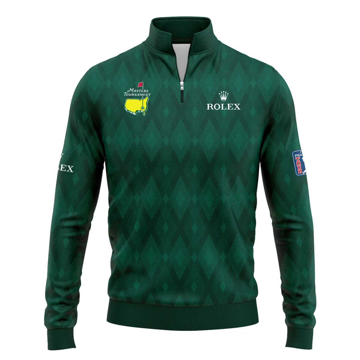 Green Fabric Ikat Diamond pattern Masters Tournament Rolex Quarter-Zip Jacket Style Classic Quarter-Zip Jacket