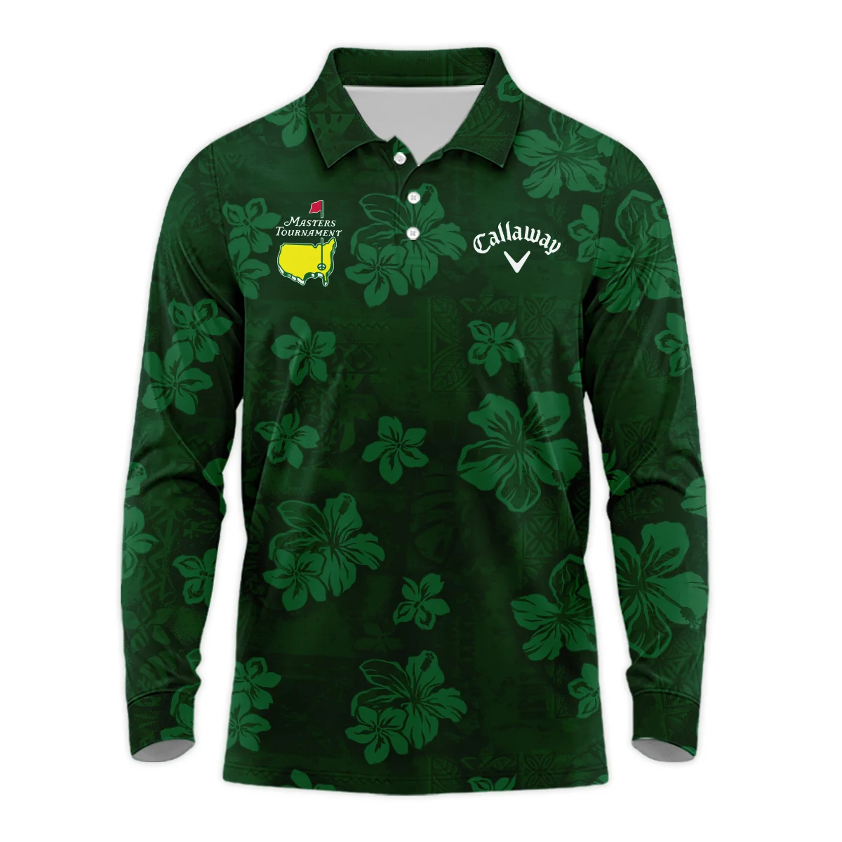 Hawaiian Tribal Elements And Hibiscus Flowers Patchwork Golf Masters Tournament Callaway Long Polo Shirt Style Classic Long Polo Shirt For Men