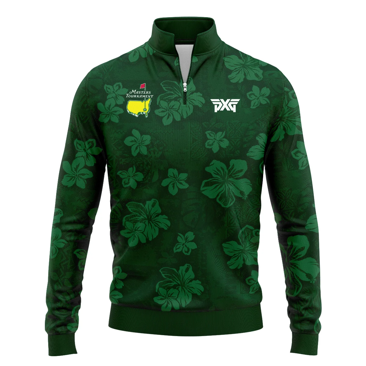 Hawaiian Tribal Elements And Hibiscus Flowers Patchwork Golf Masters Tournament Quarter-Zip Jacket Style Classic Quarter-Zip Jacket