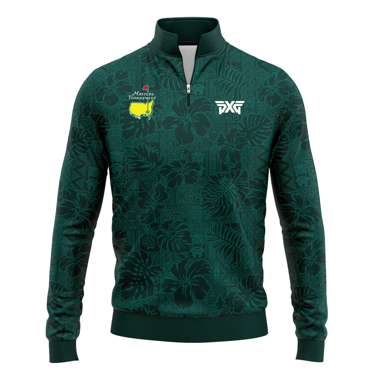 Hibiscus And Tropical Leaves With Tribal Elements Pattern Golf Masters Tournament Quarter-Zip Jacket Style Classic Quarter-Zip Jacket