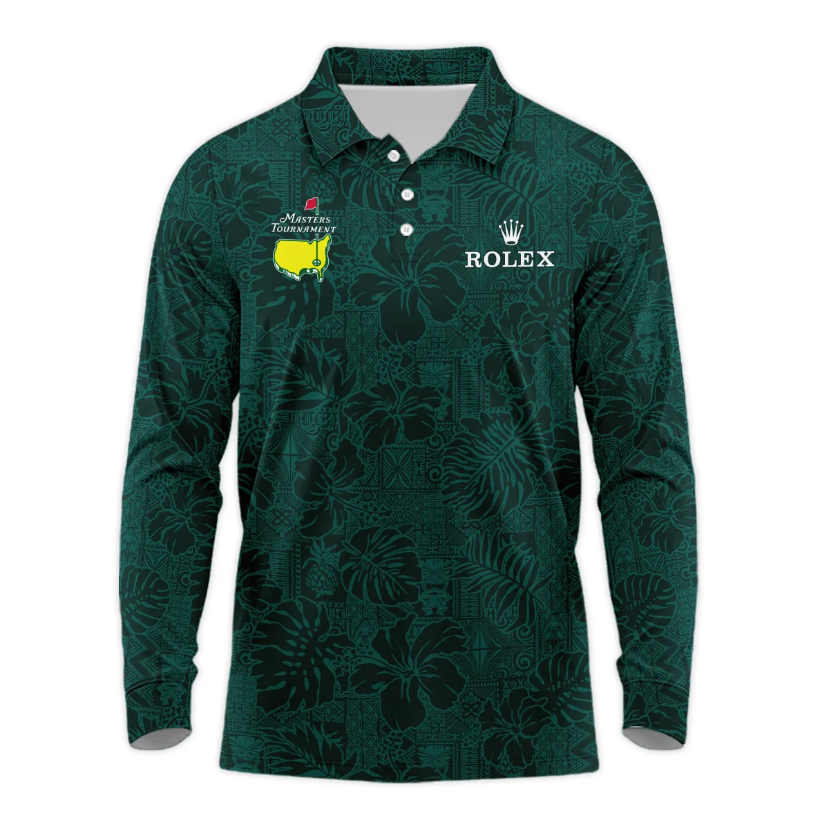 Hibiscus And Tropical Leaves With Tribal Elements Pattern Golf Masters Tournament Callaway Long Polo Shirt Style Classic Long Polo Shirt For Men