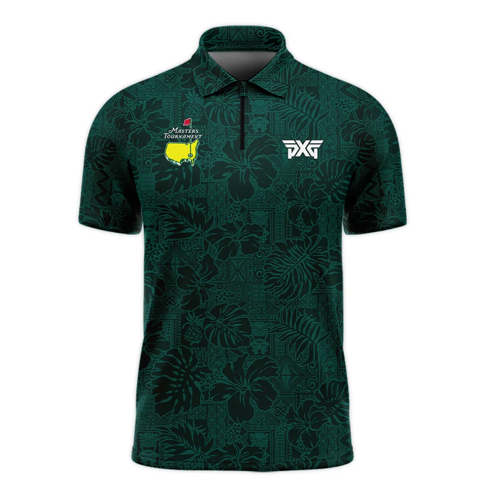 Hibiscus And Tropical Leaves With Tribal Elements Pattern Golf Masters Tournament Zipper Polo Shirt Style Classic Zipper Polo Shirt For Men