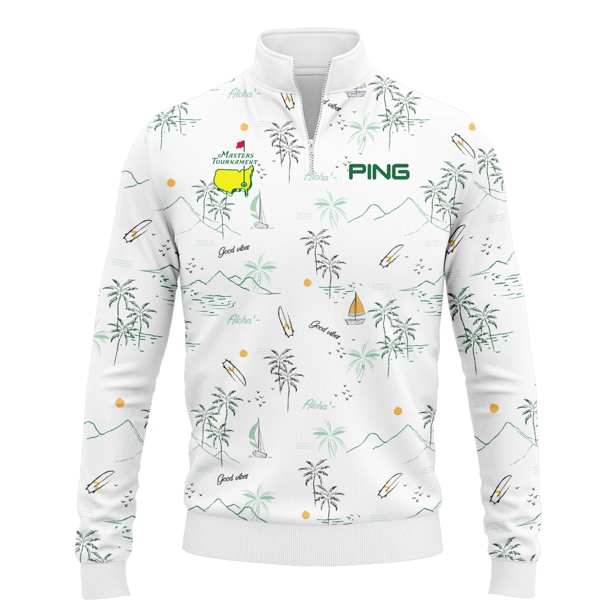 Hawaiian Tribal Elements And Hibiscus Flowers Patchwork Golf Masters Tournament Callaway Quarter-Zip Jacket Style Classic Quarter-Zip Jacket