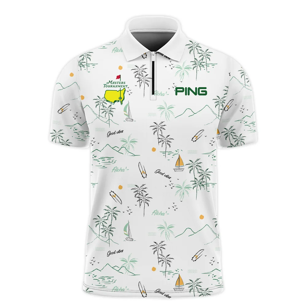 Hawaiian Tribal Elements And Hibiscus Flowers Patchwork Golf Masters Tournament Callaway Zipper Polo Shirt Style Classic Zipper Polo Shirt For Men