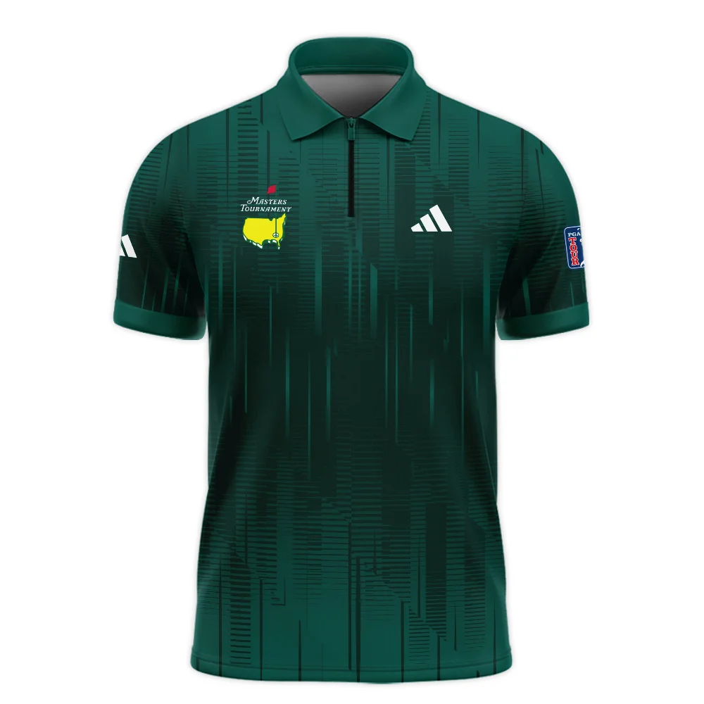 Masters Tournament Adidas Dark Green Gradient Stripes Pattern Zipper Polo Shirt Style Classic Zipper Polo Shirt For Men