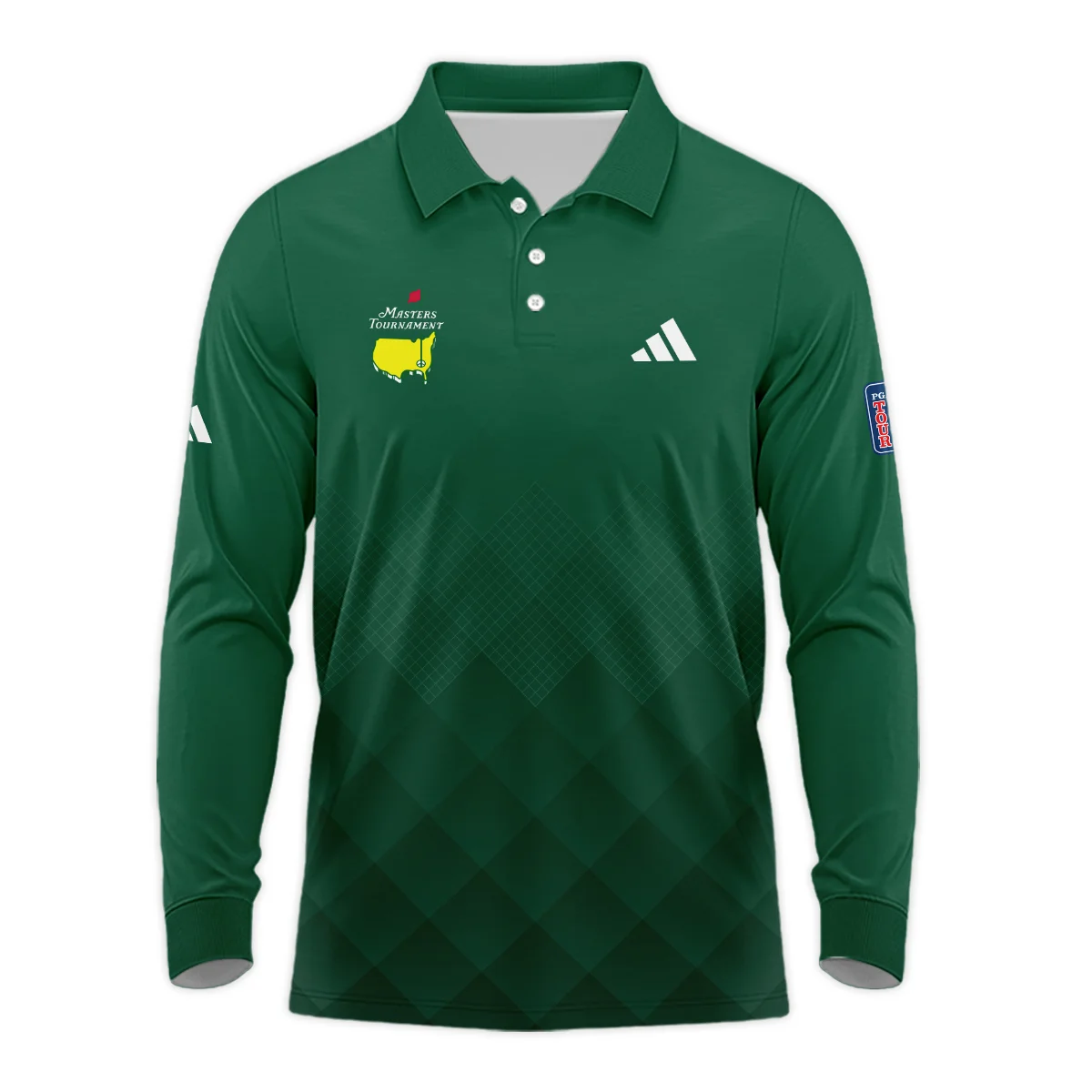 Masters Tournament Adidas Gradient Dark Green Pattern Long Polo Shirt Style Classic Long Polo Shirt For Men