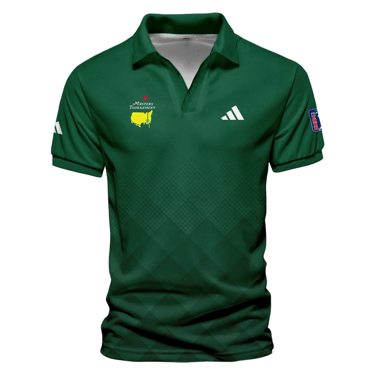 Masters Tournament Adidas Gradient Dark Green Pattern Vneck Polo Shirt Style Classic Polo Shirt For Men