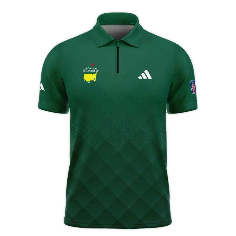 Masters Tournament Adidas Gradient Dark Green Pattern Zipper Polo Shirt Style Classic Zipper Polo Shirt For Men