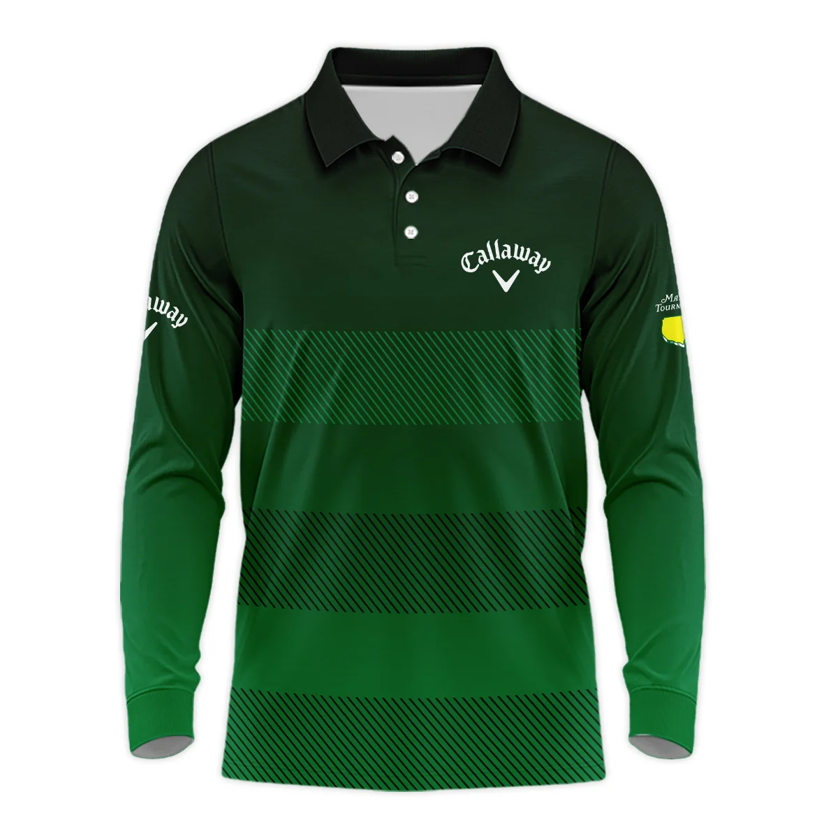 Masters Tournament Callaway Sports Long Polo Shirt Green Gradient Stripes Pattern All Over Print Long Polo Shirt For Men