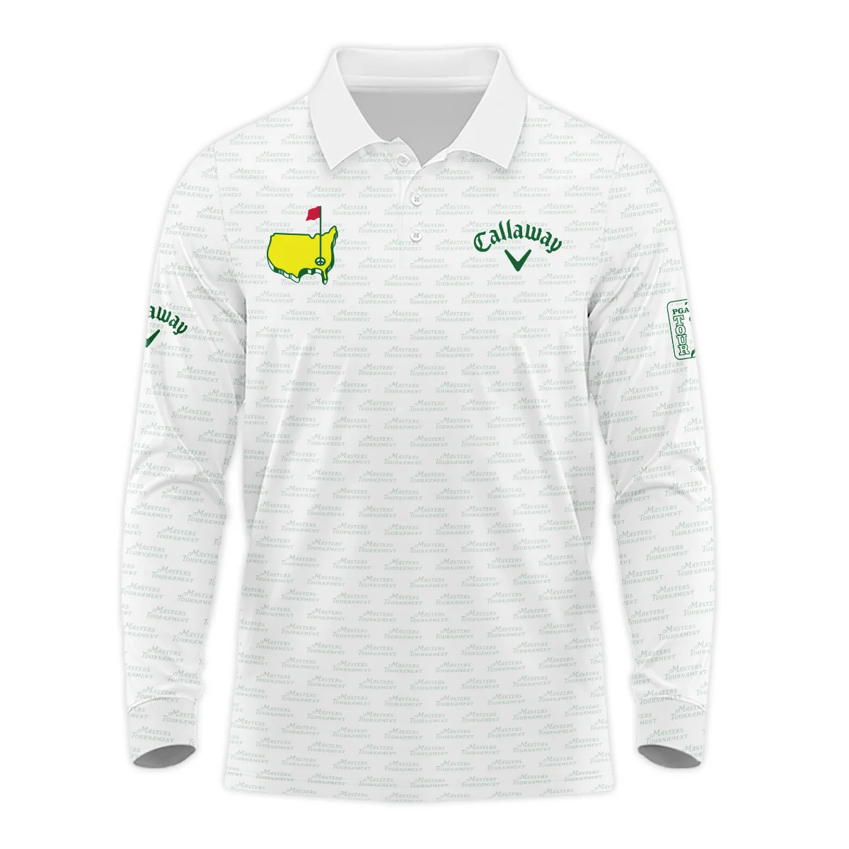 Masters Tournament Golf Callaway Long Polo Shirt Logo Text Pattern White Green Golf Sports All Over Print Long Polo Shirt For Men