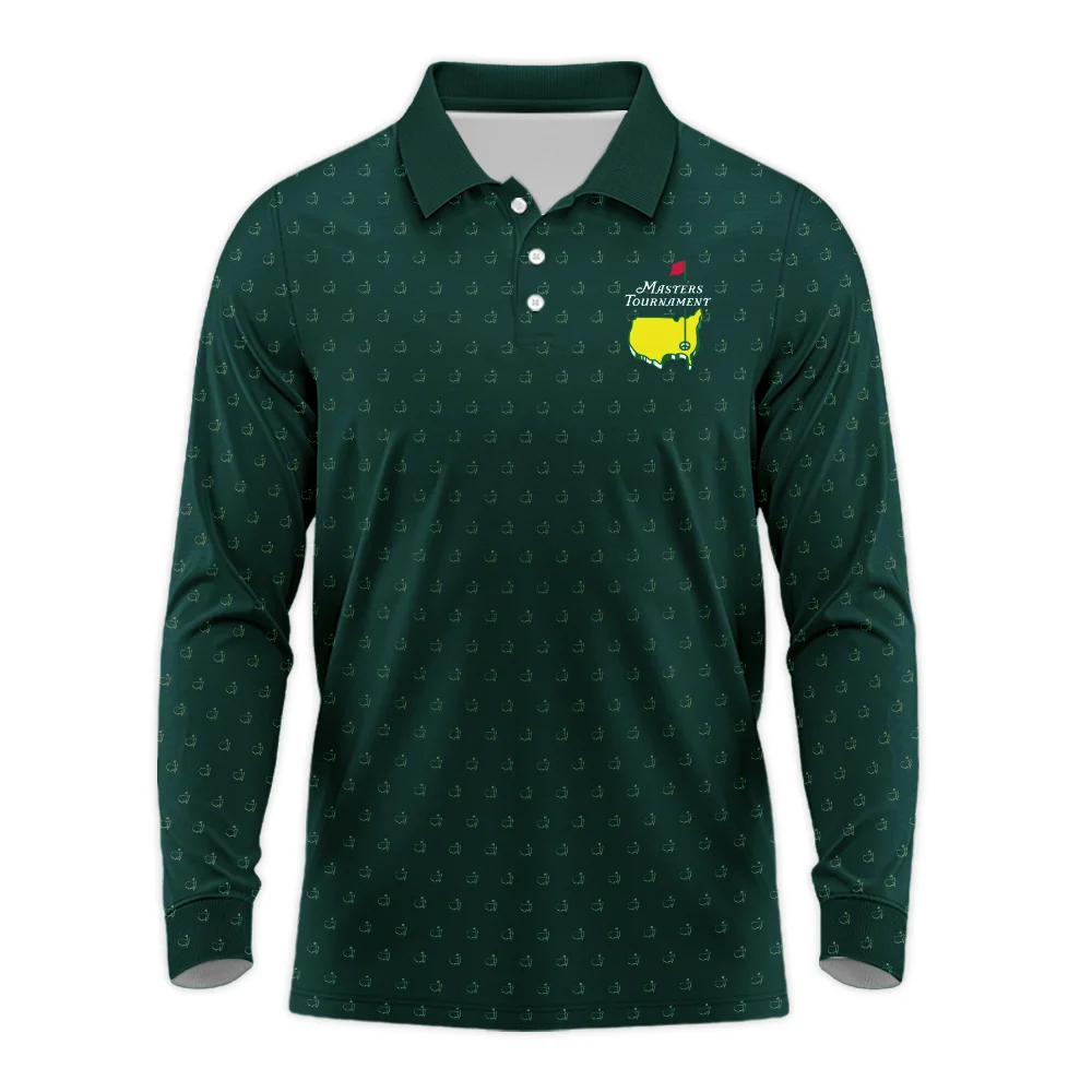 Masters Tournament Golf Long Polo Shirt Pattern Cup Dark Green Long Polo Shirt For Men