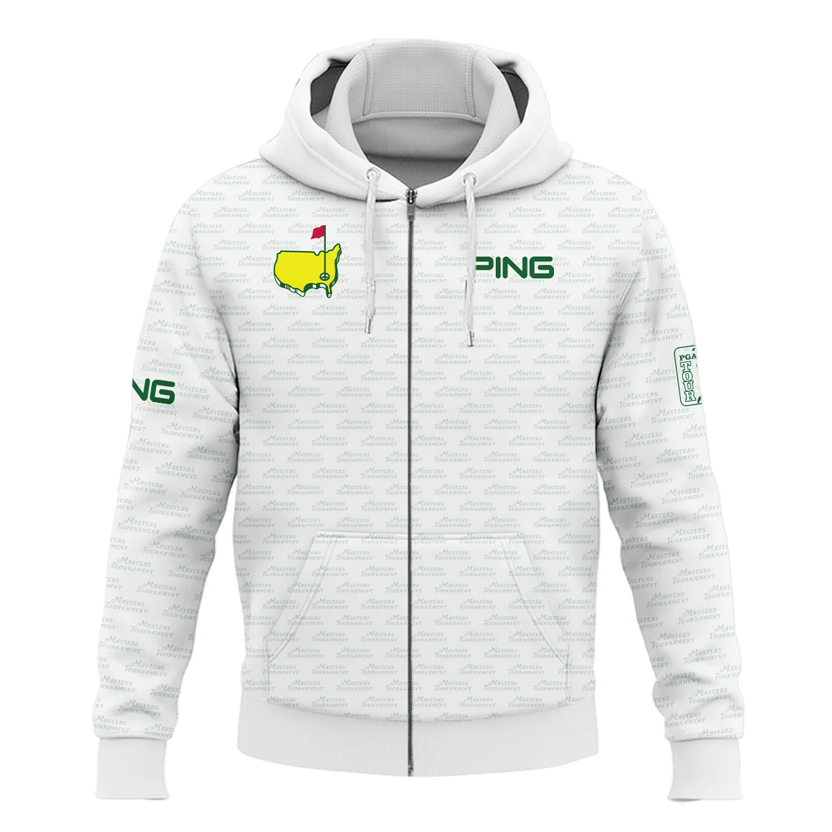 Masters Tournament Golf Ping Zipper Hoodie Shirt Logo Text Pattern White Green Golf Sports All Over Print Zipper Hoodie Shirt