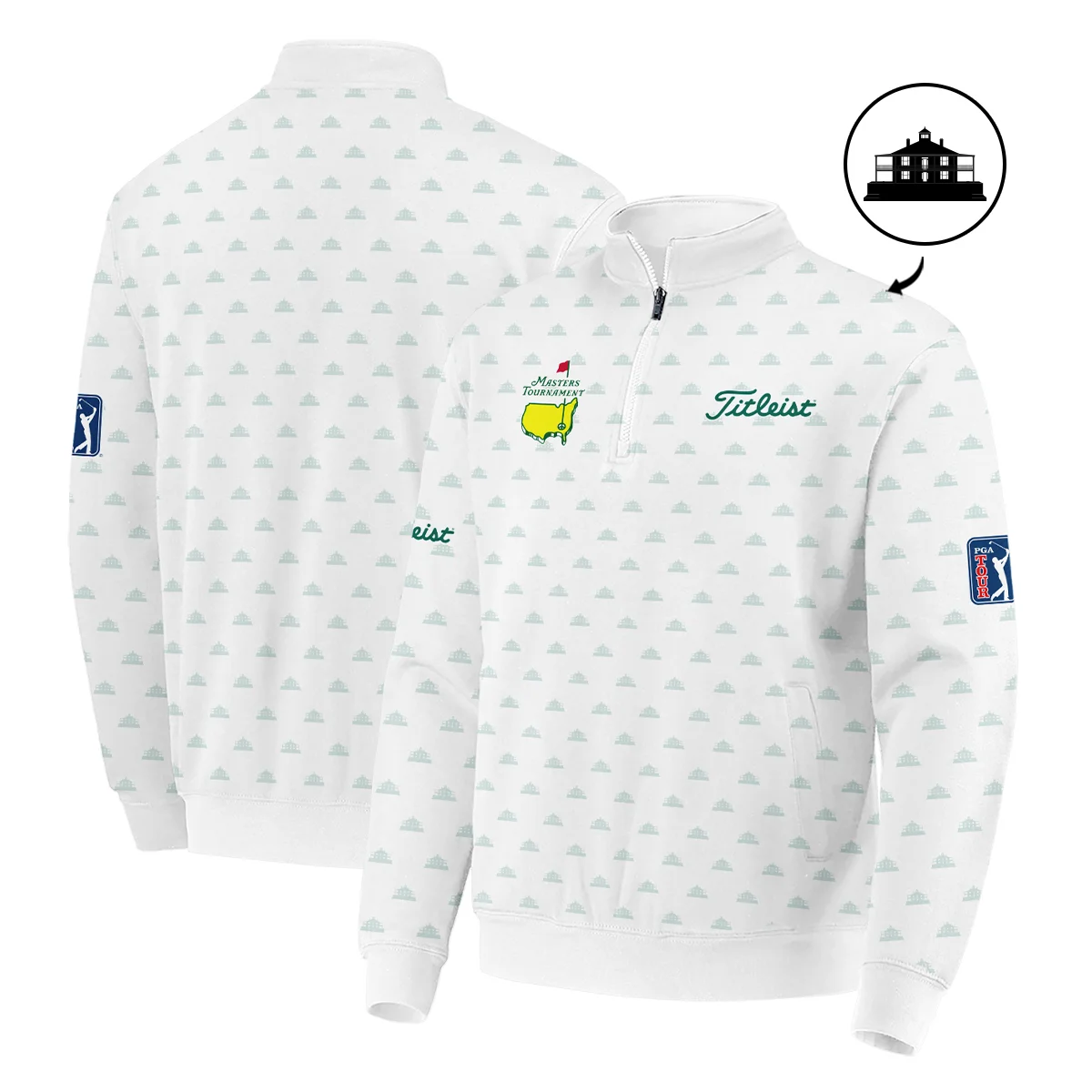 Golf Sport Masters Tournament Callaway Quarter-Zip Jacket Sports Augusta Icons Pattern White Green Quarter-Zip Jacket