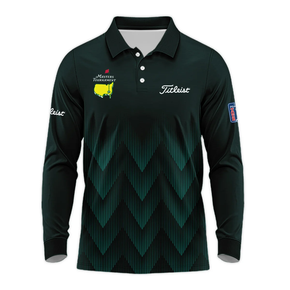 Masters Tournament Golf Titleist Long Polo Shirt Zigzag Pattern Dark Green Golf Sports All Over Print Long Polo Shirt For Men