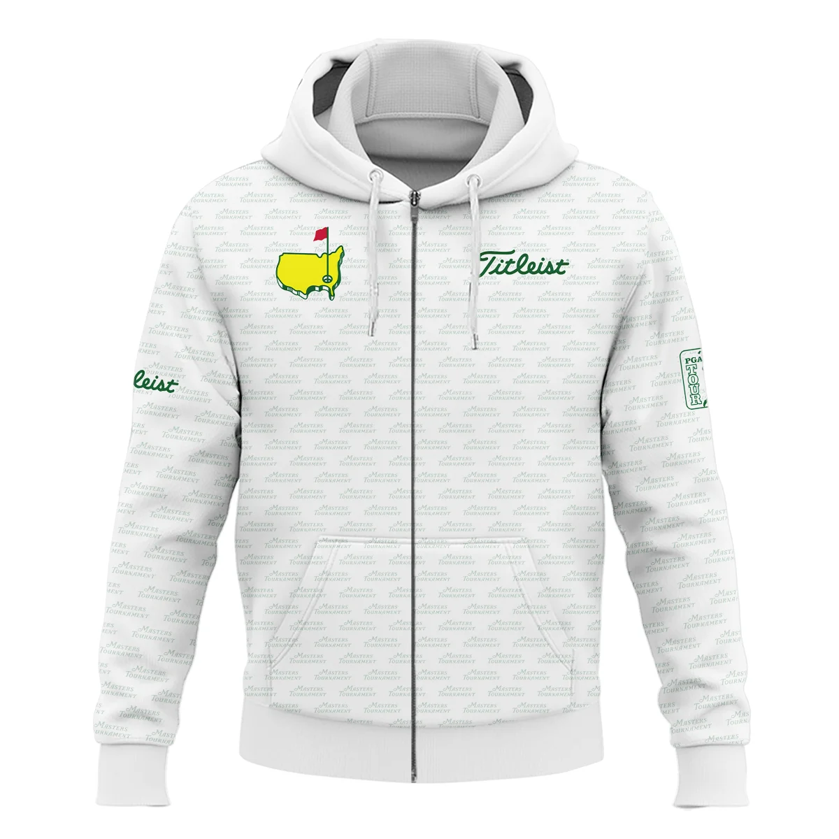 Masters Tournament Golf Titleist Zipper Hoodie Shirt Logo Text Pattern White Green Golf Sports All Over Print Zipper Hoodie Shirt