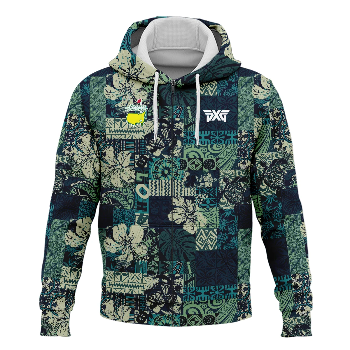 Masters Tournament Hawaiian Hibiscus And Tribal Element Fabric Parsons Xtreme Golf Zipper Hoodie Shirt Style Classic Zipper Hoodie Shirt