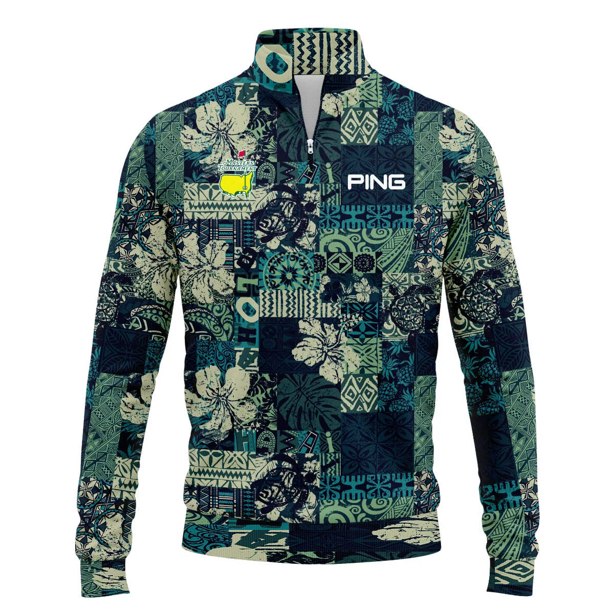 Masters Tournament Hawaiian Hibiscus And Tribal Element Fabric Ping Quarter-Zip Jacket Style Classic Quarter-Zip Jacket