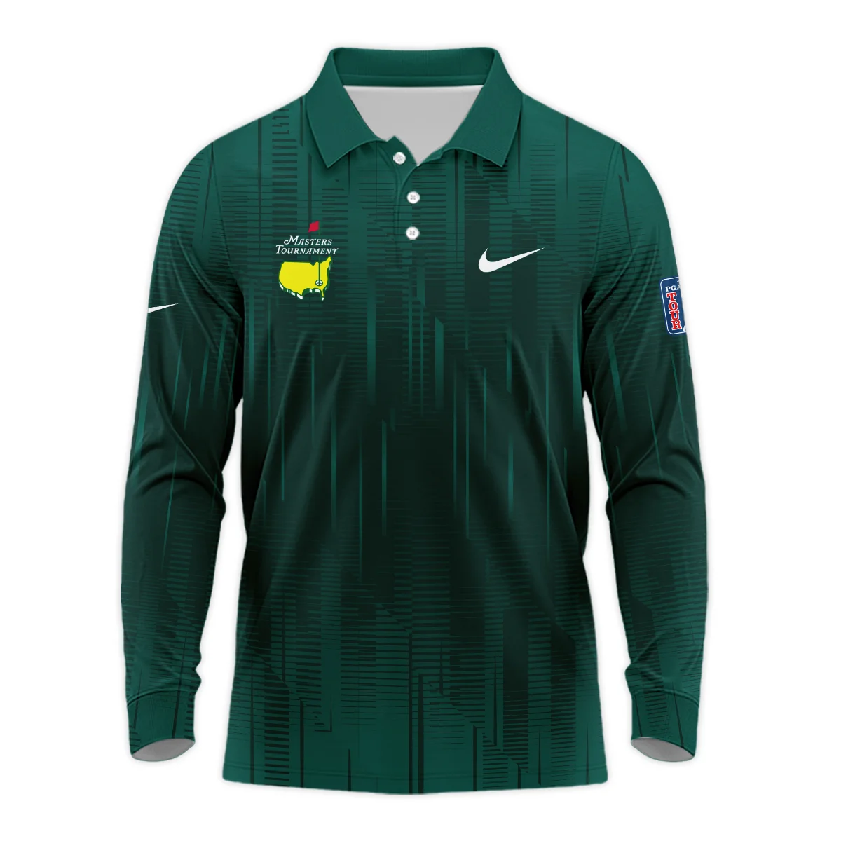 Masters Tournament Nike Dark Green Gradient Stripes Pattern Long Polo Shirt Style Classic Long Polo Shirt For Men