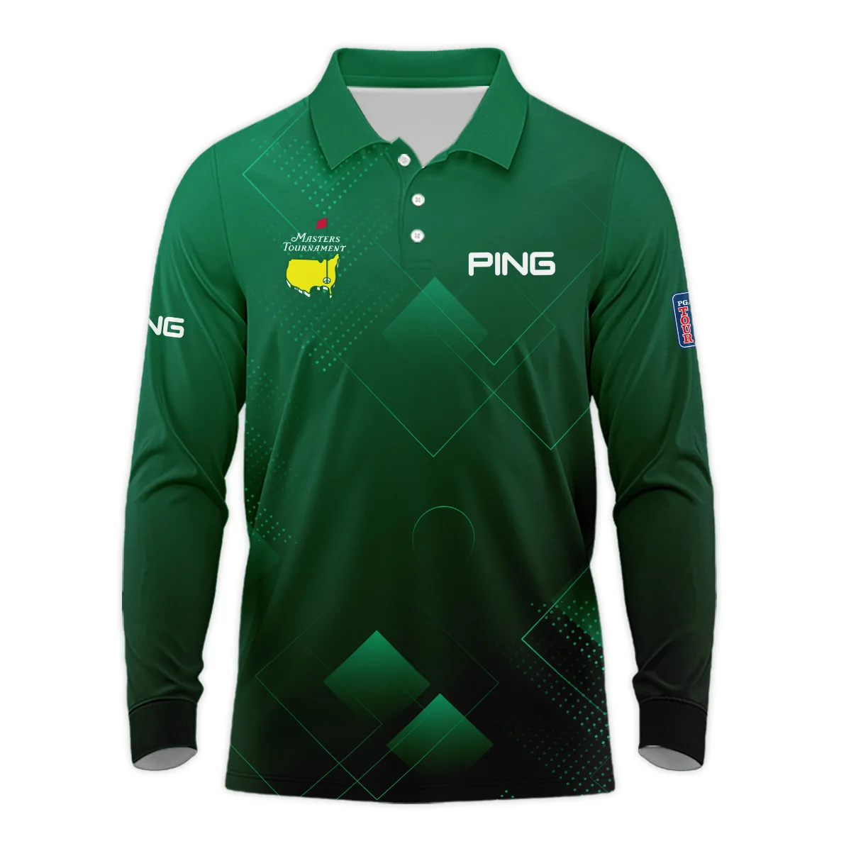 Sports Ping Masters Tournament Long Polo Shirt Star Pattern Dark Green Gradient Golf Long Polo Shirt For Men