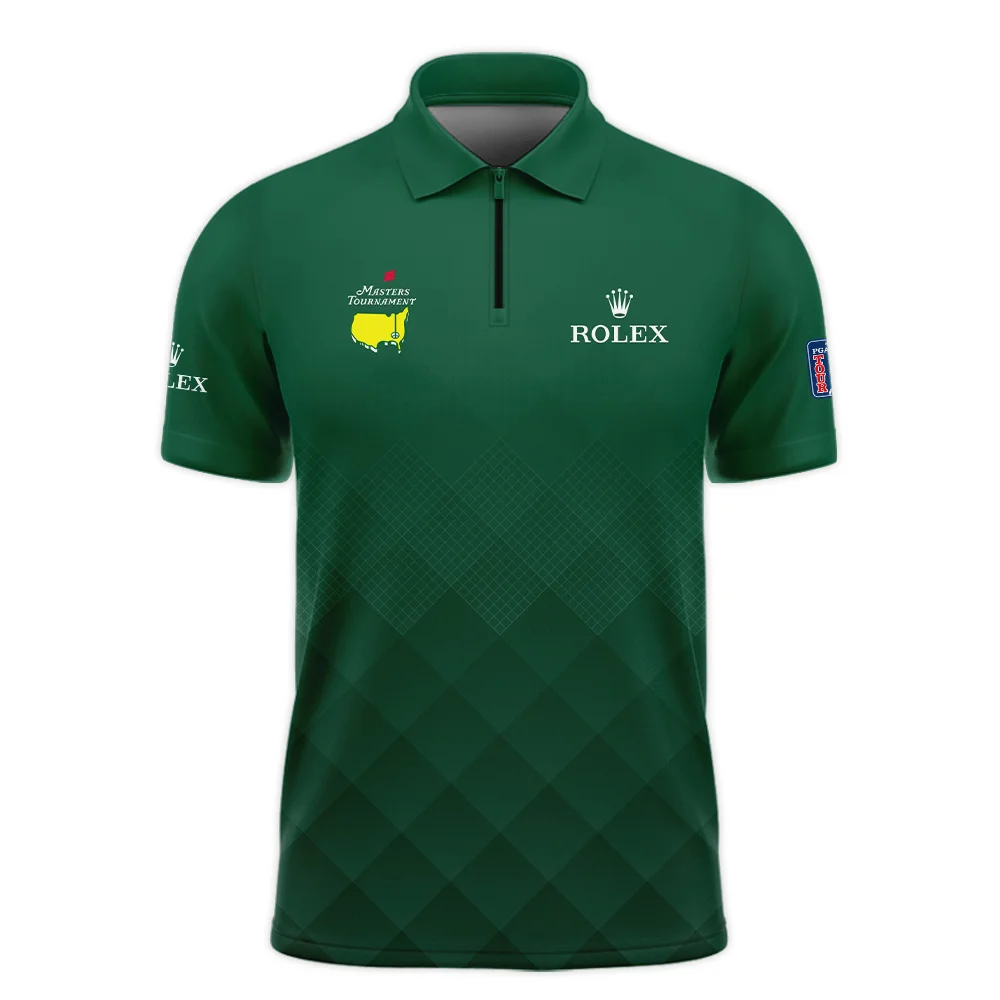 Masters Tournament Rolex Star Dark Green Pattern Zipper Polo Shirt Style Classic Zipper Polo Shirt For Men