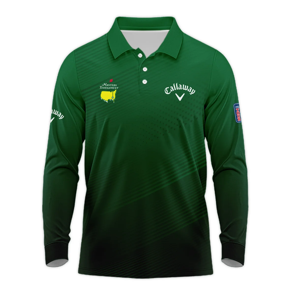 Masters Tournament Stripe Gradient Dark Green Abstract Pattern Callaway Long Polo Shirt Style Classic Long Polo Shirt For Men