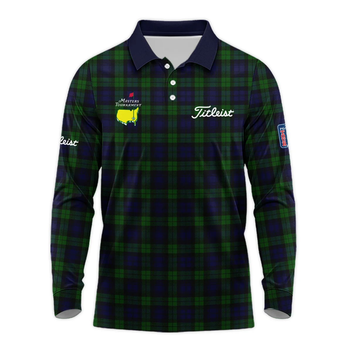 Masters Tournament Titleist Golf Long Polo Shirt Sports Green Purple Black Watch Tartan Plaid All Over Print Long Polo Shirt For Men