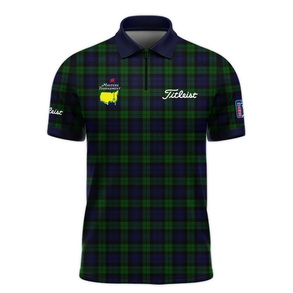 Masters Tournament Titleist Golf Zipper Polo Shirt Sports Green Purple Black Watch Tartan Plaid All Over Print Zipper Polo Shirt For Men