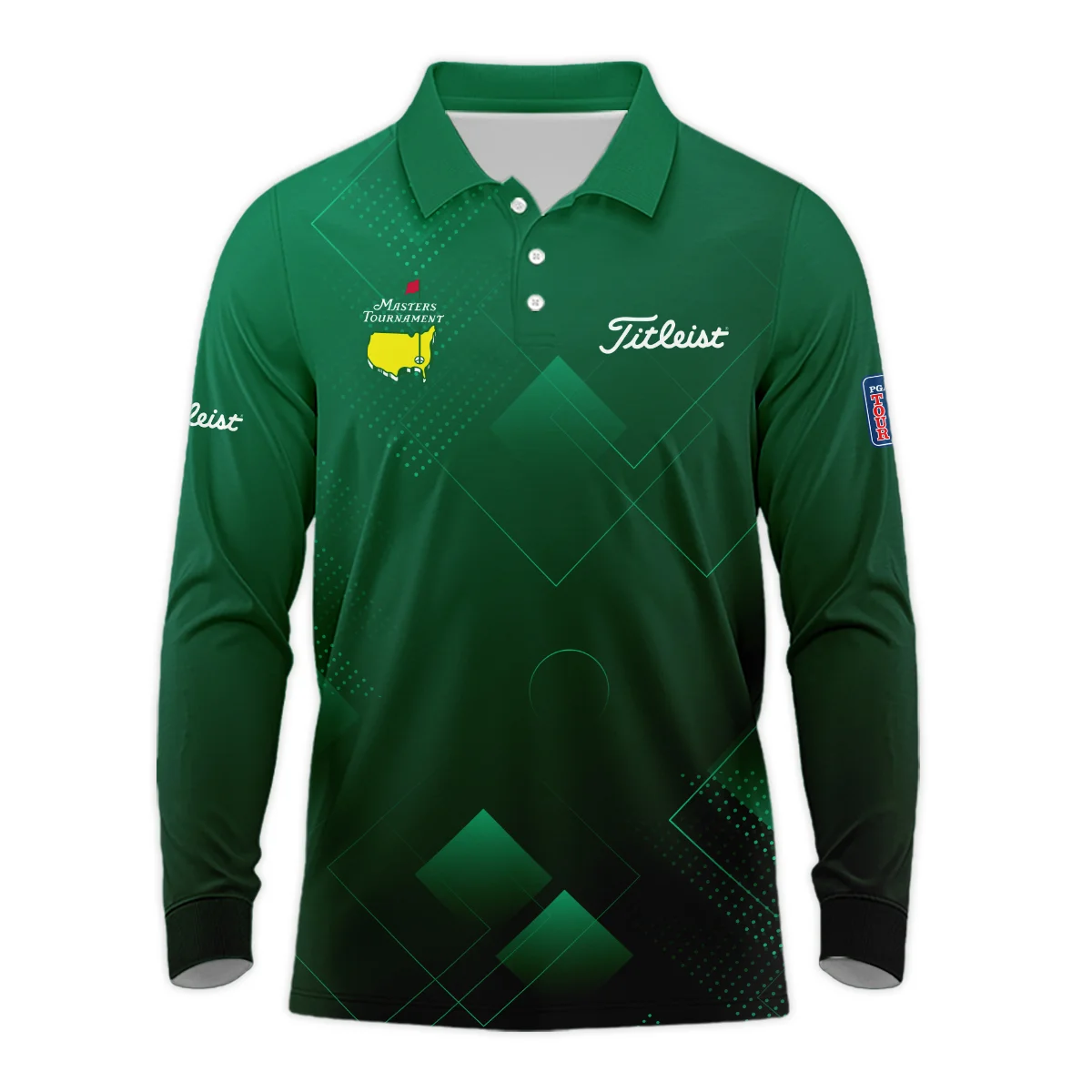 Masters Tournament Titleist Long Polo Shirt Golf Sports Green Abstract Geometric Long Polo Shirt For Men