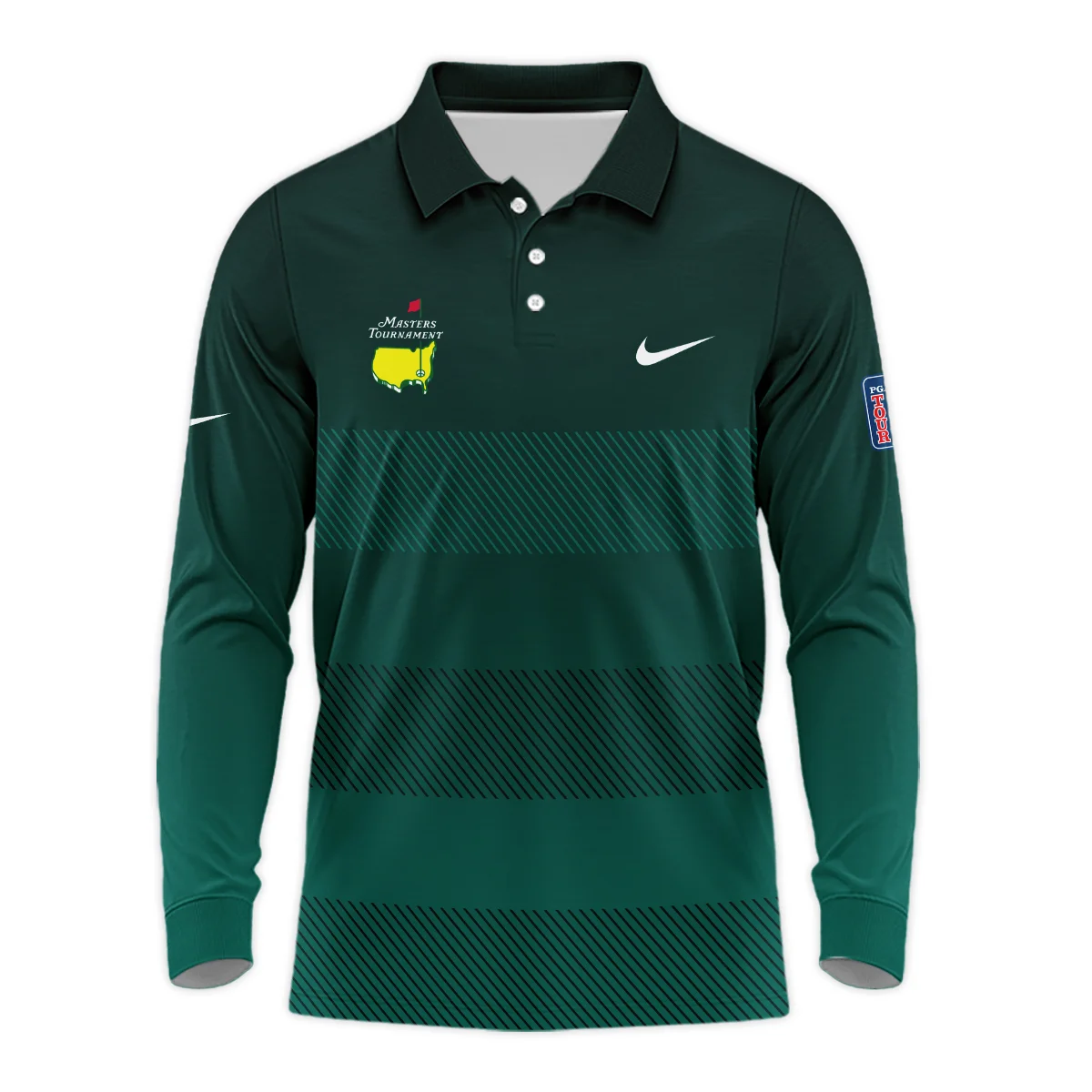 Callaway Masters Tournament Dark Green Gradient Stripes Pattern Golf Sport Long Polo Shirt Style Classic Long Polo Shirt For Men